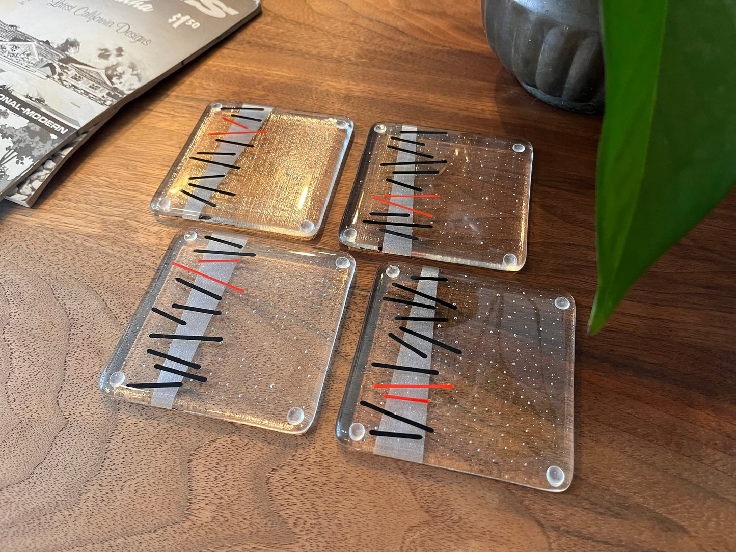 MCM Glass Coasters- Red & Black
