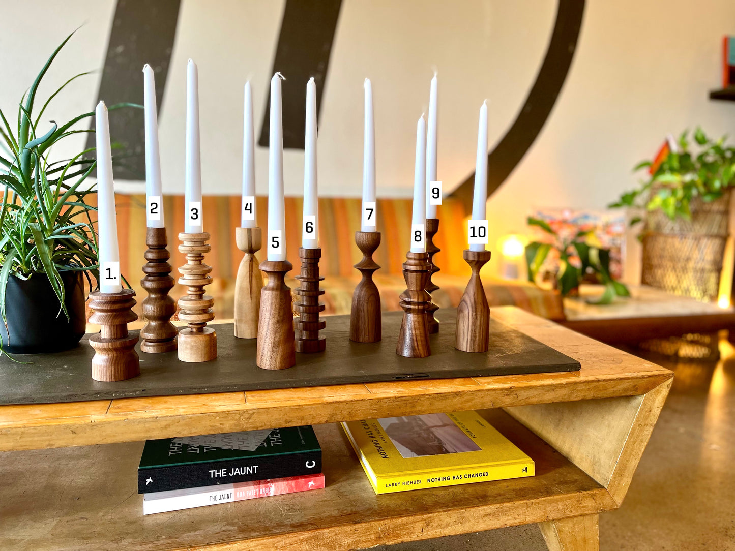 MCM Wooden Candlestick Holders