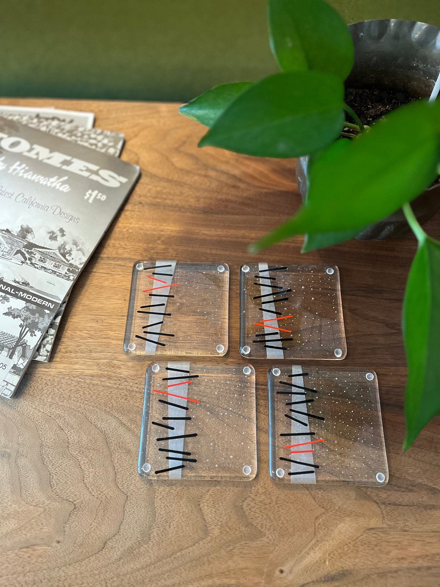 MCM Glass Coasters- Red & Black