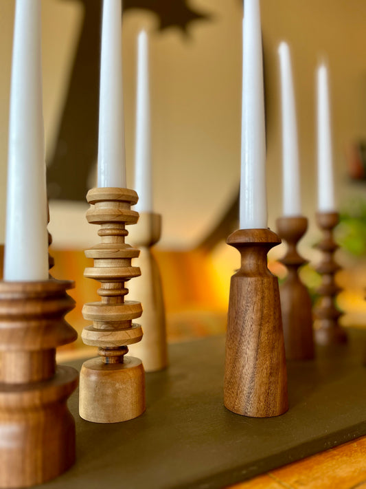 MCM Wooden Candlestick Holders